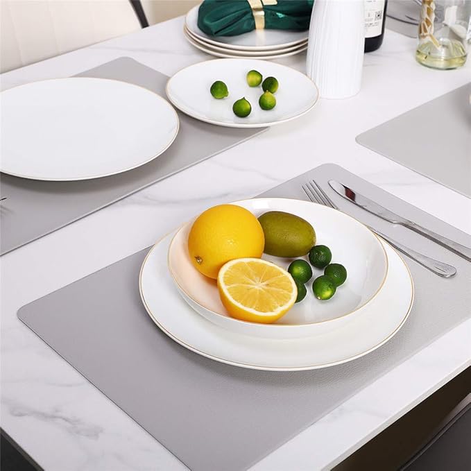 10.5” Porcelain Coupe Dinner Plates with Golden Rim, Stackable Off-White Ceramic and Round, Perfect for Salad, Dessert, Steak, Pasta (Set of 6)