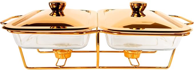 Casserole Dish Rectangle 2-in-1 Glass Baking Dish, with Stainless steel Lid and Gold rack, 1.3 Qt x 2 pcs Baking Pan For Casserole & Lasagna, Dishwasher Oven Freezer Microwave Safe