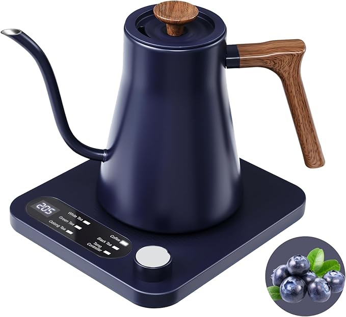 Gooseneck Electric Kettle - 1200W Quick Boil, Temp Control with 5 Presets & ±5℉ Adjustment, Accurate Pouring, 24oz Small Pour Over Coffee & Tea Kettle, 2H Auto Keep Warm, Stainless Steel, Blue