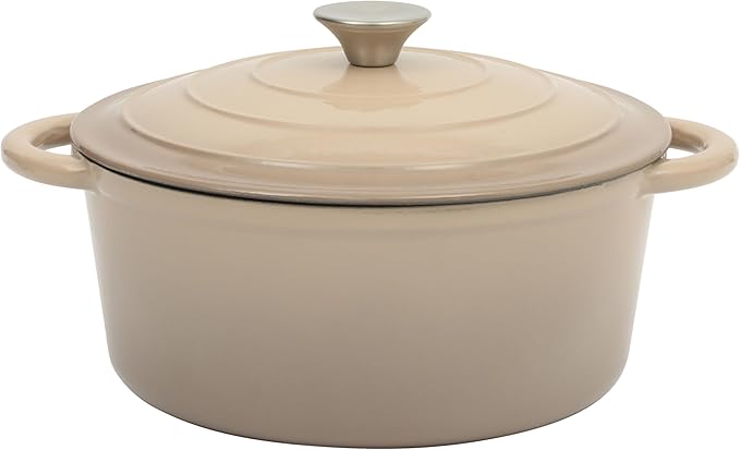 Gibson Home Addlestone 5 Qt Enameled Cast Iron Dutch Oven Pot with Lid – Round, Oven Safe to 500°F, Ideal for Bread Baking & Stews - Gradient Taupe