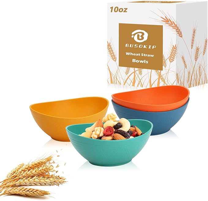 Wheat Straw Small Bowls Set of 4 - Unbreakable Snack Bowl, Dessert Bowl, 10 OZ Plastic Bowls Reusable, Microwave and Dishwasher Safe for Kitchen (Multicolor)