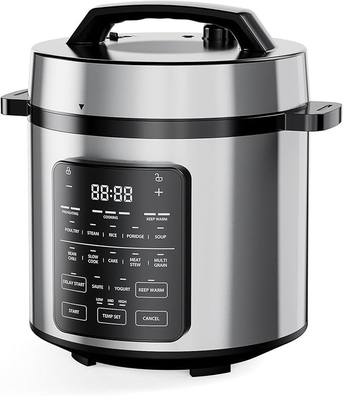 DUMOS 12-in-1 Electric Pressure Cooker 6 QT Stainless Steel Multi Cooker Electric for Pressure, Rice, Steamer, Yogurt Maker, Slow Cook,Meat Stew, Cake, Porridge, Multigrain, Sliver
