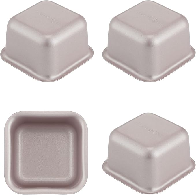 CHEFMADE Mini Brownie Cake Pan Set, 2.4-Inch 4Pcs Non-Stick Square Muffin Pan Blondie Bakeware for Oven and Instant Pot Baking (Champagne Gold)