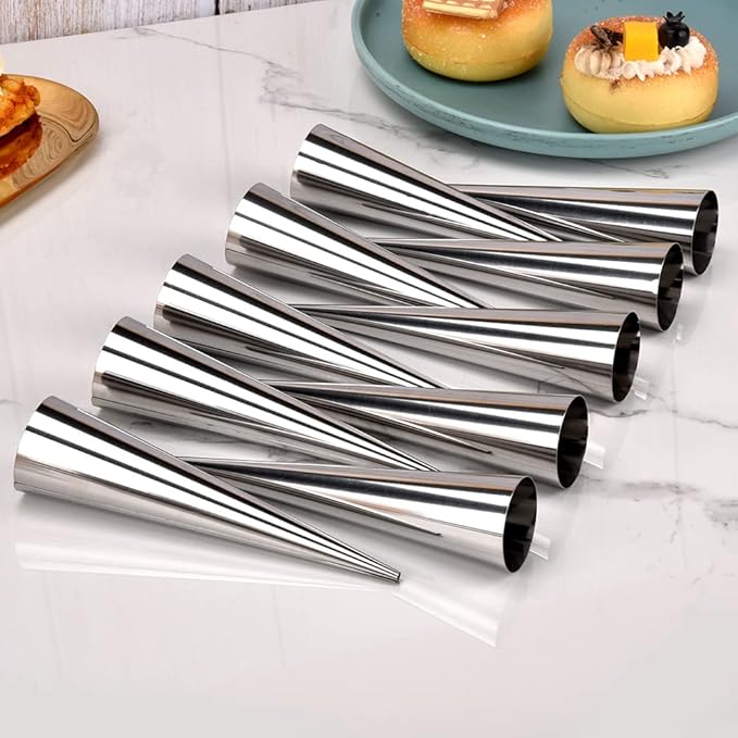 Guowall Cream Horn Mold, Stainless Steel Ice Cream Cone and Tubular Shaped Reusable Pastry Mould for Baking, DIY Tool for Cannoli Tubes Croissant Baking Brioche Rolls (20pcs)