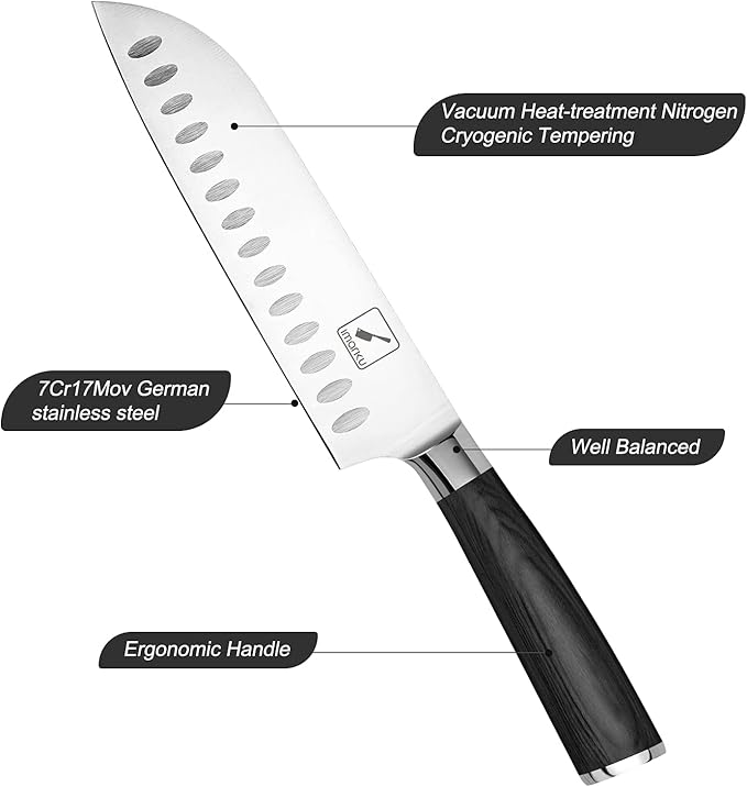 imarku Santoku Knife 7 inch Kitchen Knife Ultra Sharp Asian Knife Japanese Chef Knife, German HC Stainless Steel 7Cr17Mov, Ergonomic Pakkawood Handle, Gifts for Women/Men, Black