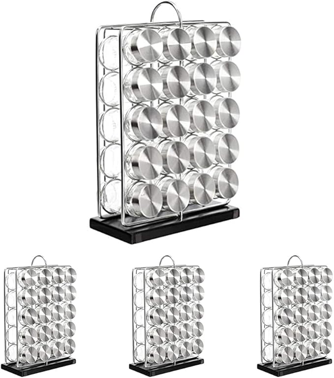 Amazon Basics 20 Jars Spice Organizer Rack, Silver (Pack of 4)