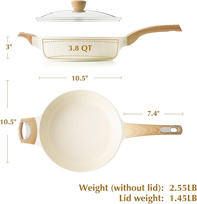 SENSARTE Ceramic Nonstick Frying Pan Skillet with Lid, 10.5 Inch Deep Frying Pan, 3.8 Qt Saute Pan, Induction Pan, Healthy Non Toxic Cooking Pan with Helper Handle, PFOA PFAS PTFE Free