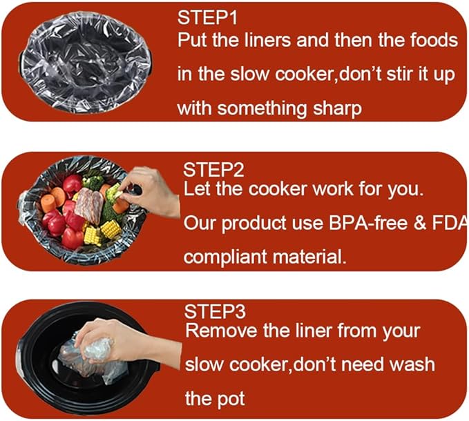 Slow Cooker Liner,Disposable Cooking Bags Large Size Fitted liners for electric slow cookers Fits 3-8 Quarts 13×21 Inch Suitable for Oval & Round Pots (20)