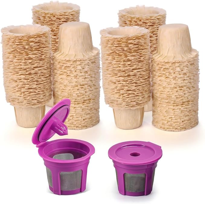Reusable K Cup Coffee Pod Filters 2 Pack with 200 Counts Disposable Paper Coffee Filters, Compatible with Single Serve K CUP for Coffee Maker 2.0 & 1.0
