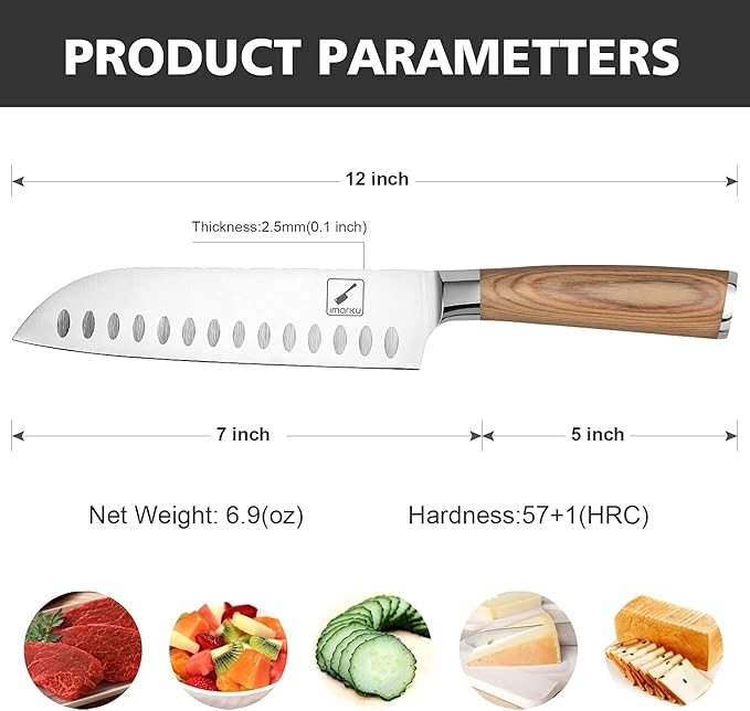 imarku Santoku Knife, 7 inch Kitchen Knife Ultra Sharp Asian Knife Japanese Chef Knife - German HC Stainless Steel 7Cr17Mov - Ergonomic Pakkawood Handle, Christmas Gifts for Women/Men, Gold