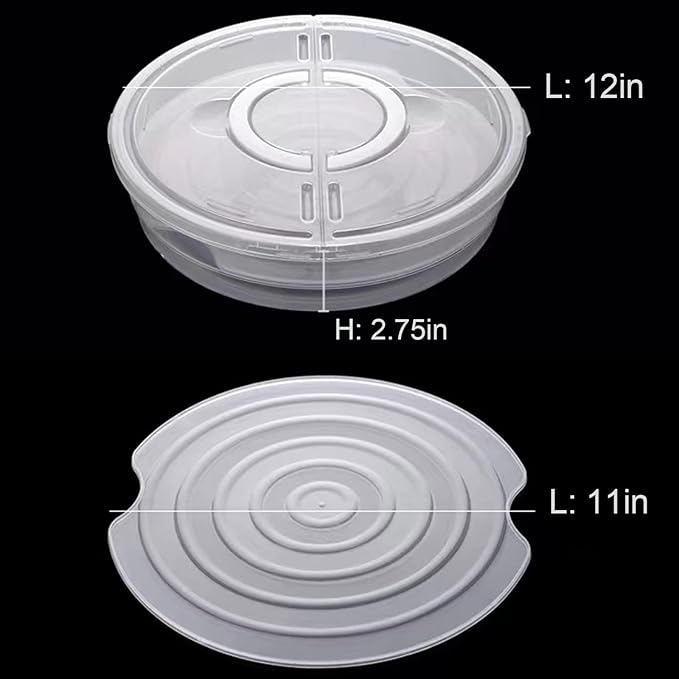 12inch 2 Pack Food Storage Container with Lid and Handle, Reusable 2 Compartments Pizza Slice Storage Container, Round Pie Carrier Leftover Pizza Keeper for Food Cake Cheesecake Tortilla Pastry