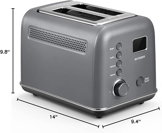 BUYDEEM DT730 Motorized Toaster, 2-Slice Smart Digital Leverless Toaster with LCD Countdown Timer, 9-Shade Settings for Toast, Bagels, Waffles, Muffins