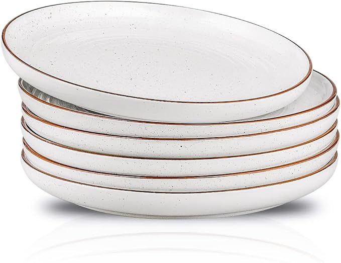 HVH Porcelain Dinner Plates Set of 6, 10.25 inch Ceramic Plates Set, Large Dinner Plates Set for Dinner, Salad, Ceramic Dinner Plates, Healthy Dinner Plates Set of 6, Farmhouse Style (White)