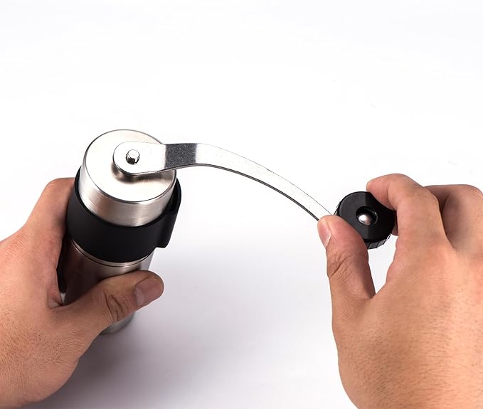 Manual Coffee Grinder, Hand Coffee Mill, Adjustable Settings With Black Anti Slip Sheath, Portable Conical Burr Grinder for Household, Office, Camping or Travel Ect Multi Scenario Usage, Silvery.