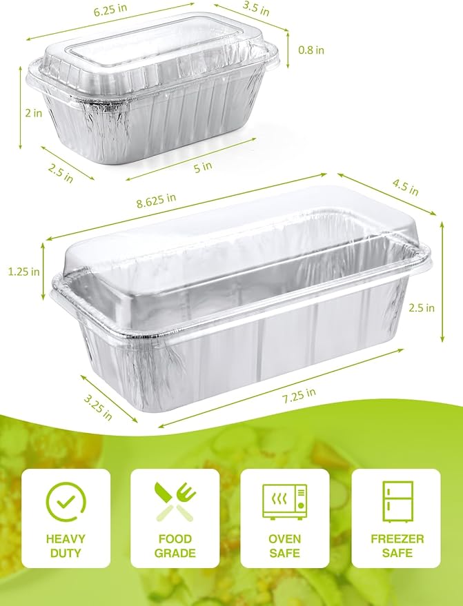 60 Pack Disposable Aluminum Loaf Pans with Lids Combo Set - 30 Pack 8.5x4.5x2.5 Foil Loaf Pans & 30 Pack 6x3.5x2 Mini Tin Foil Baking Pans Tin Trays Food Containers for Baking Cakes Bread Meat