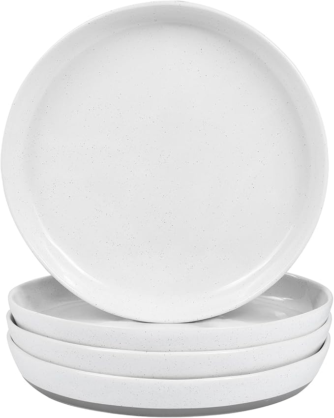 Ceramic Dinner Plates Set of 4-10 inch Stoneware Plates Set - Microwave&Dishwasher&Oven Safe, Porcelaine Dinnerware Dish Set for Kitchen Serving,Scratch Resistant - White(Grey Bottom)