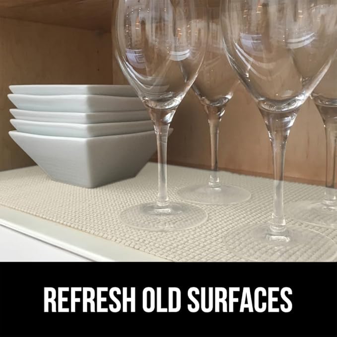 GORILLA GRIP powerGRIP Drawer Shelf and Cabinet Liner, Thick Strong Hold, Non-Adhesive Liners Protect Kitchen Cabinets and Cupboard, Bathroom Drawers, Easy Install, Breathable Mat, 20" x30', Cream