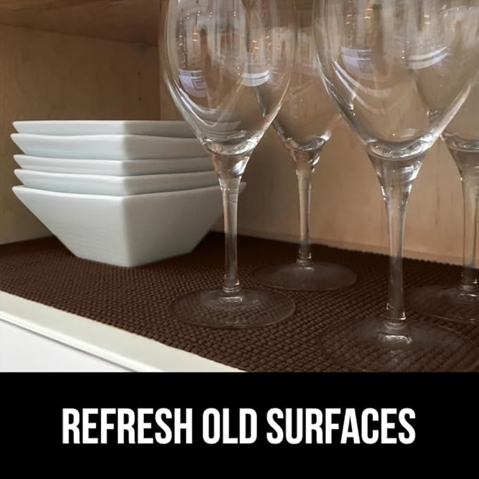 GORILLA GRIP powerGRIP Drawer Shelf and Cabinet Liner, Thick Strong Hold, Non-Adhesive Liners Protect Kitchen Cabinets and Cupboard, Bathroom Drawers, Easy Install, Breathable Mat, 17.5" x20', Brown