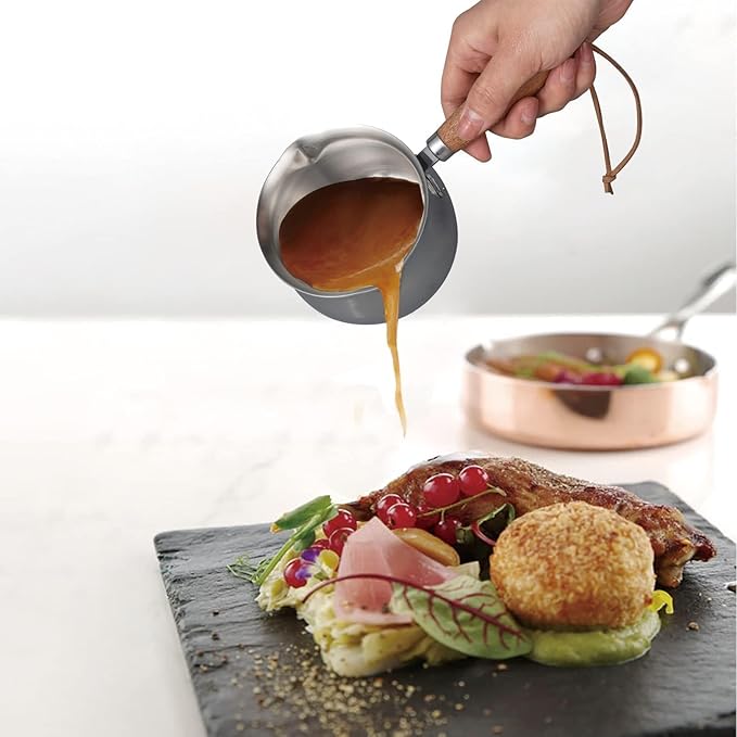 IMEEA Mini Milk Warmer Pot 8.5oz/250ml Butter Warmer SUS304 Tri-Ply Stainless Steel Small Milk Saucepan with Wood Handle