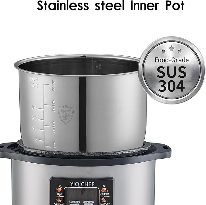 12L/12.8Qt Commercial Electric Pressure Cooker, Digital Control, 304 Stainless steel Inner Pot, Serve for 15-25 people, 1600W/120V with US PLUG, suitable to small restaurant, Canteen, Hotel