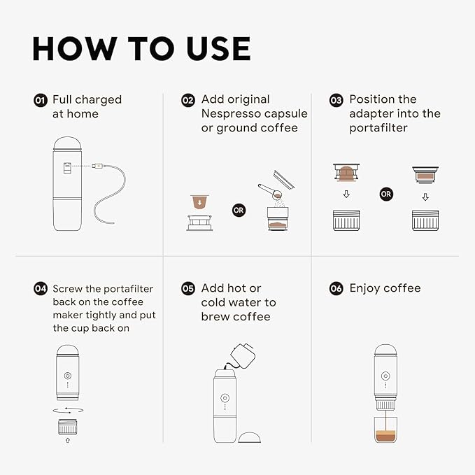 Rich Crema Portable Electric Espresso Coffee Maker, Fast self-heating 2 IN 1 Extraction System Espresso Machine,Support Ground Coffee and NS capsule, for Travel,Car,Hiking,Climbing(Black)