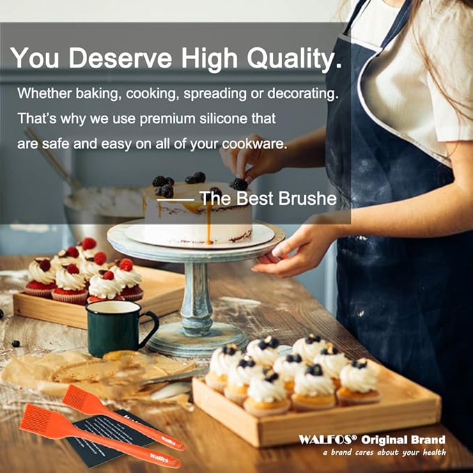 Walfos Silicone Basting Pastry Brush, Heat Resistant Pastry Brush Set, Strong Steel Core and One-Pieces Design, Perfect for BBQ Grill Kitchen Cooking, BPA Free and Dishwasher safe, 2 Pcs (orange)