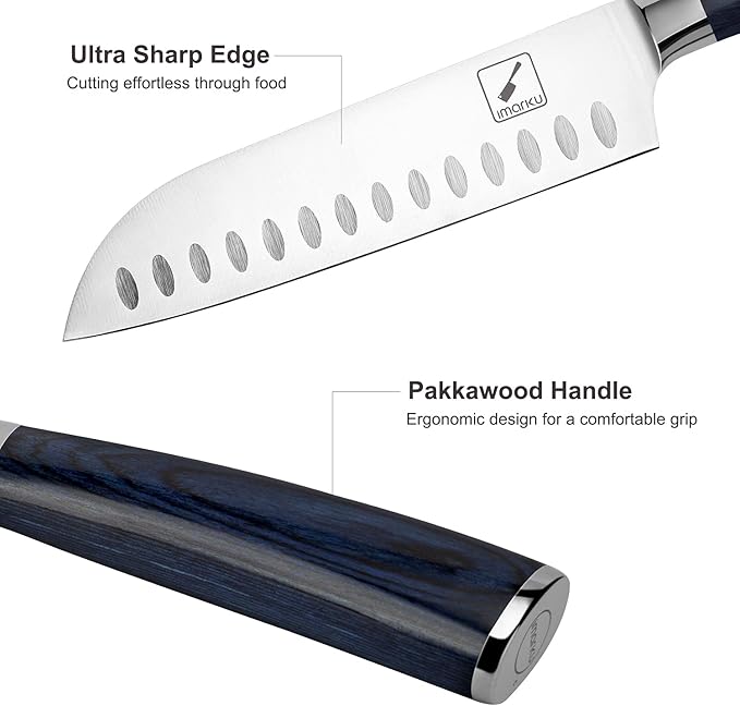imarku Santoku Knife, 7 inch Kitchen Knife Ultra Sharp Asian Knife Japanese Chef Knife - German HC Stainless Steel 7Cr17Mov - Ergonomic Pakkawood Handle, Christmas Gifts for Women/Men, Blue