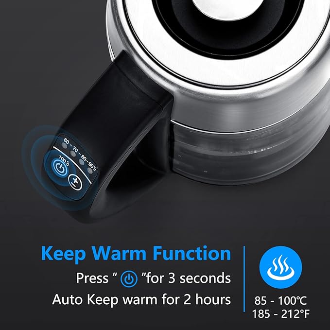 Aigostar Electric Kettle, Tea Kettle with Temperature Control and Tea Infuser, 1500W Hot Water Kettle with Variable Temperature, Keep Warm Function, LED Indicator Light Change, Auto Shut-Off, 1.7L