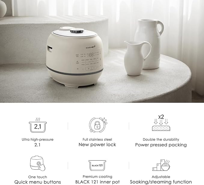 CRT-RPK0640IUS 6 CUP (1.2 quarts): 6 person serving | Expertly Crafted for Multi Grain Cooking |2.1 Ultra High-Pressure Induction Heating IH Rice Cooker | Full Stainless Power Lock System | Auto Steam Clean | Voice Guide | Made in Korea