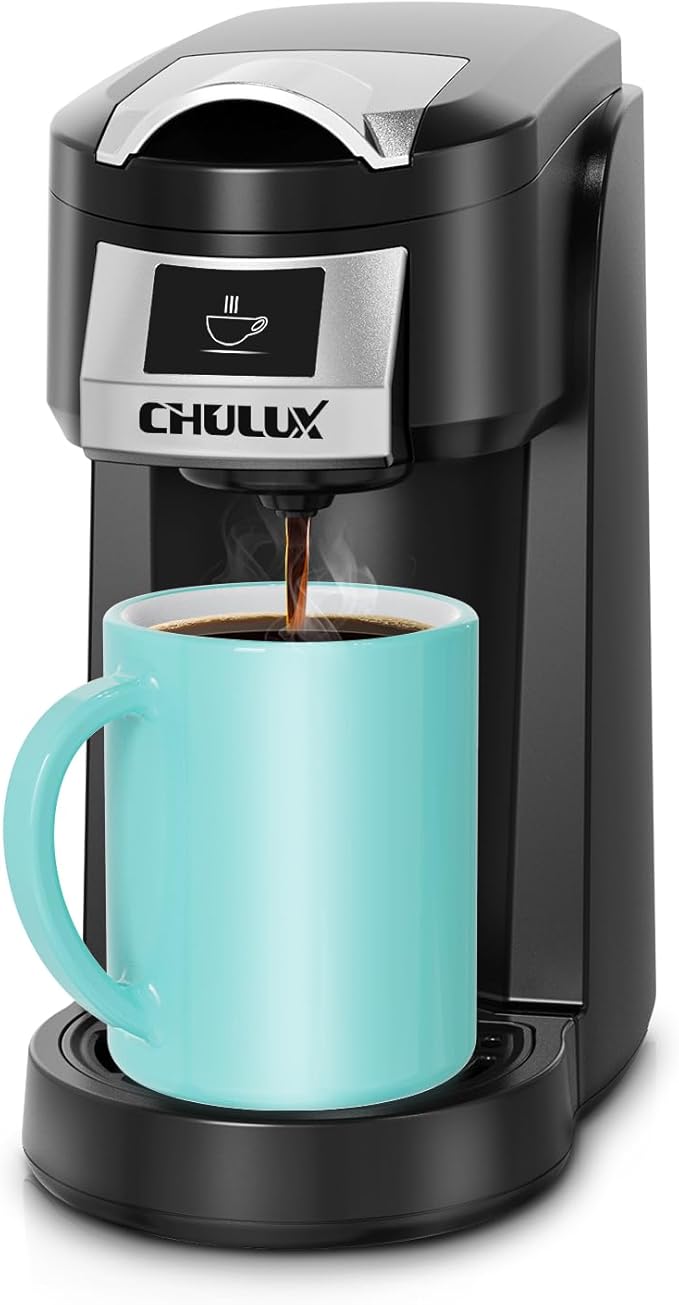 CHULUX Classic Single Serve Coffee Maker for K Cup, One Button Easy Coffee Machine for Office, RV, Travel and Dorm, Black