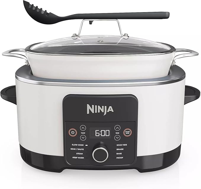 Ninja Foodi PossibleCooker PRO MC1000 8.5Qt Multicooker 8 in 1 Slow Cooker, Dutch Oven, Steam Bake Roast Sear Sauté Bread Maker Warmer, Glass Lid, Integrated Spoon, Nonstick (White)