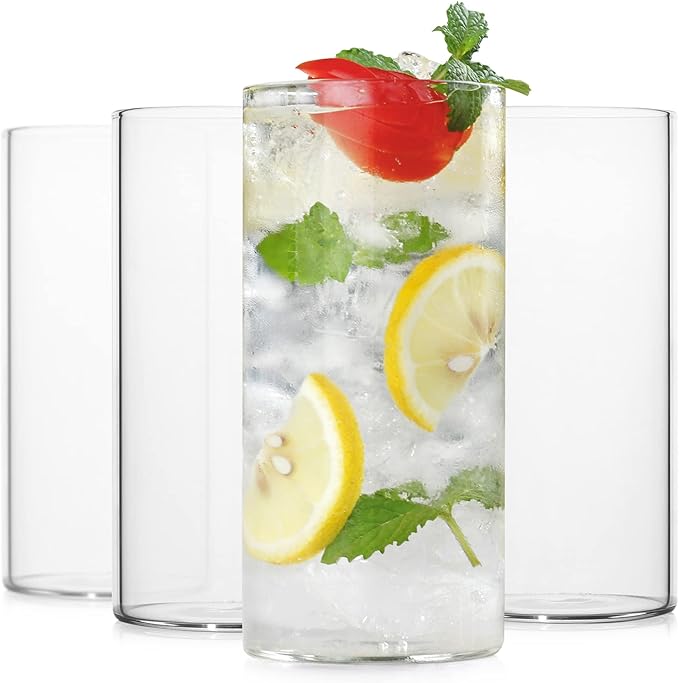 LUXU Drinking Glasses 13 oz, Thin Highball Glasses Set of 4,Elegant Bar Glassware For Water, Juice, Beer, Drinks, and Cocktails and Mixed Drinks,Lead-Free Pint Glasses,Glass Drink Tumblers
