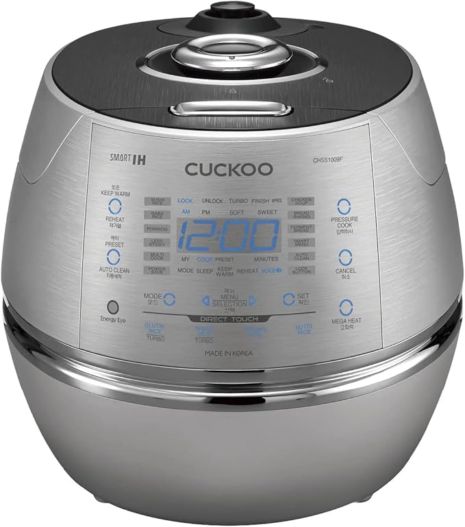 Cuckoo CRP-CHSS1009FN 10 Cup Induction Heating Pressure Rice Cooker, 19 Menu Options, Stainless Steel Inner Pot, Made in Korea, Silver