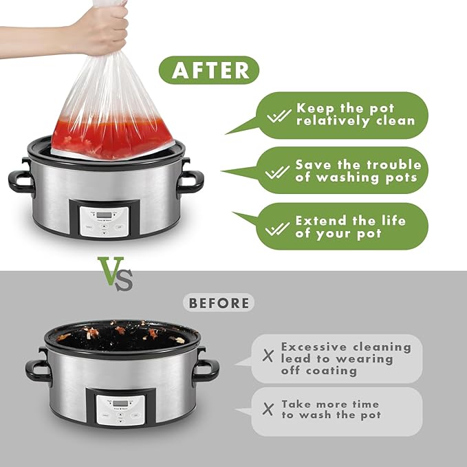 Slow Cooker Liners, 40 Cooking Bags Extra Large Disposable Pot Liner Plastic Bags for 6QT to 10QT Slow Cooker Cooking Pans, 14“ x 22”, 40 Liners (2pack)