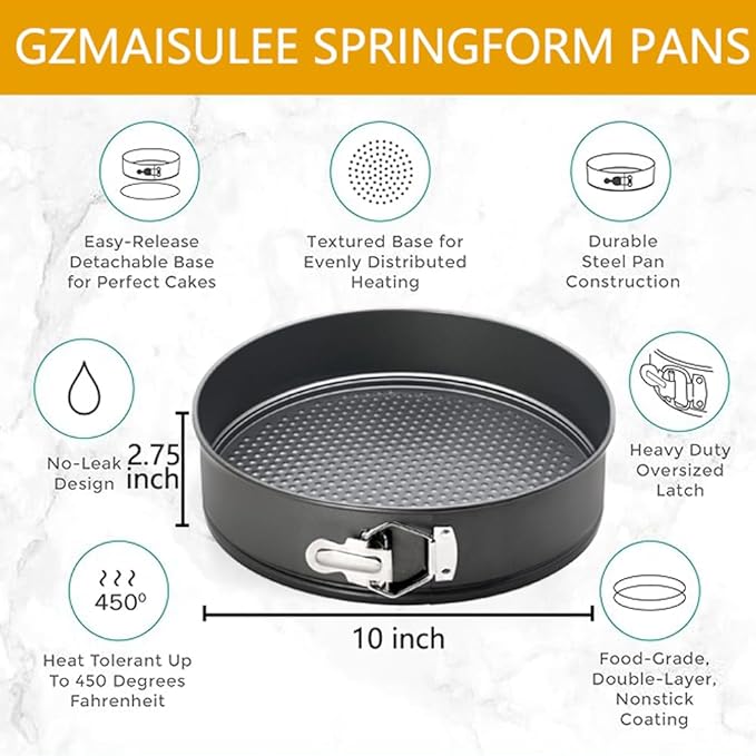 10 Inch Springform Pan Baking Pans Round Leakproof Nonstick Removable Bottom Bakeware for Cake, Cheesecakes, Pizza, and Quiches