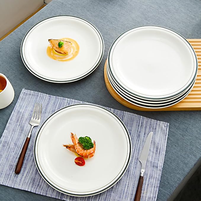 10.5-inch Porcelain Dinner Plate Set of 6 - Microwave, Oven and Dishwasher Safe, Scratch Resistant. (Classic Dark Green)