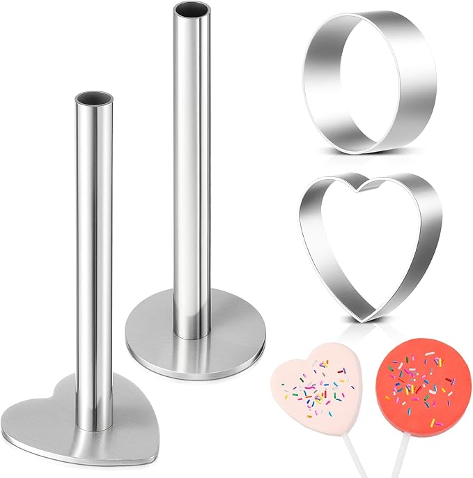 2 Pack Stainless Steel Cake Pop Mold Set, Circle and Heart Cake Pop Cutter and Pusher, Baking Cakepop Supplies Accessories Tools for Home Baking Desserts