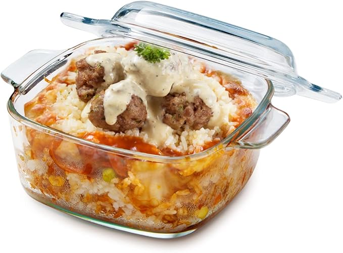 NUTRIUPS 1L Glass Square Casserole Dish with Lid, Mini Glass Casserole Cookware