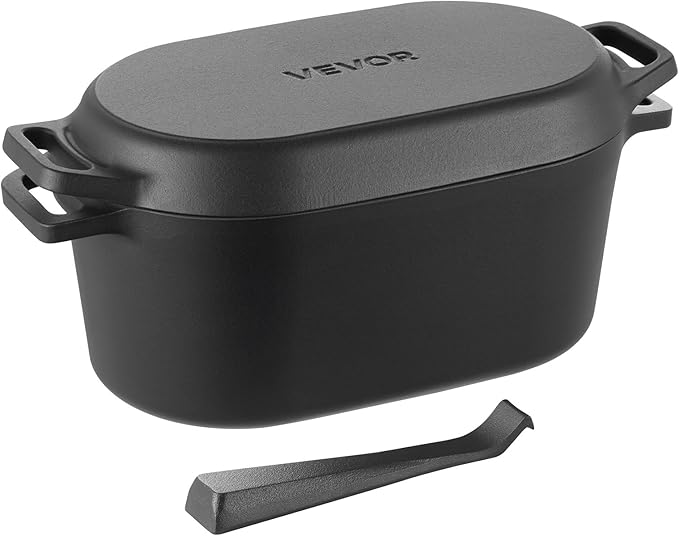 VEVOR Enameled Cast Iron Dutch Oven, 3.5 Quart Pot with Lid and Dual Handles, Heavy-Duty Durable Cookware Pan, Oven Induction Compatible up to 500℉, for Braising, Stews, Roasting, Bread Baking, Black