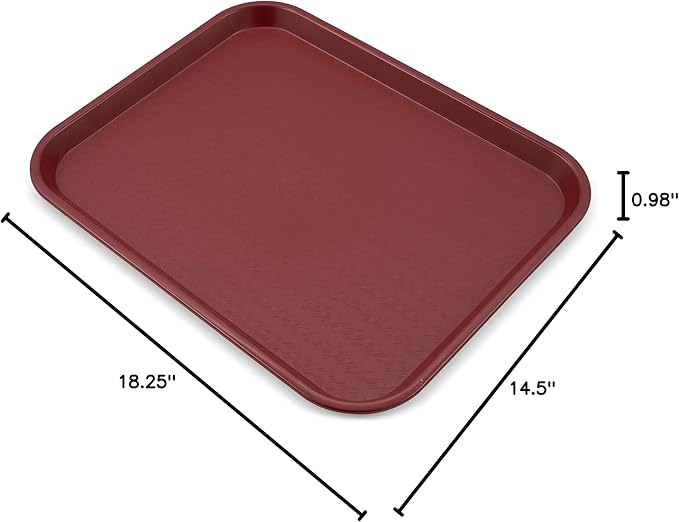 Carlisle FoodService Products Fast Food Cafeteria Tray 14" x 18", Durable Polypropylene with Slip-Resistant Surface, Stackable for Cafes and Schools, BPA-Free, Burgundy (Pack of 12)