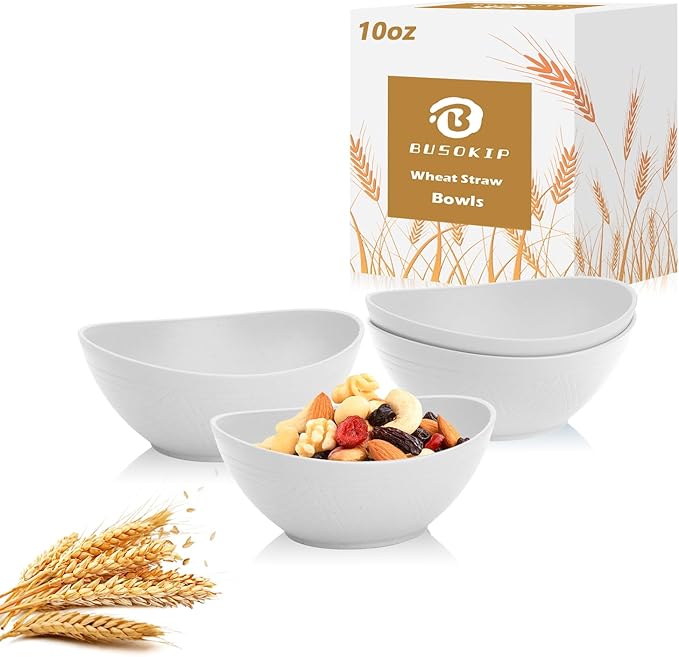Wheat Straw Bowls Dessert Bowl 10 OZ - 5 Inch | Unbreakable Small Bowl Set, Microwave and Dishwasher Safe Mini Bowls for Appetizer, Dessert 4 PCS (White)