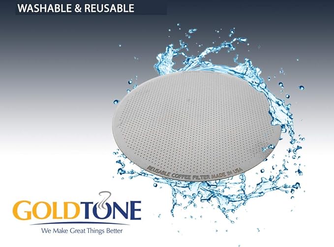 GOLDTONE Stainless Steel Reusable Disk Coffee Filter for Aero Press Coffee and Espresso Makers includes 1oz Scoop and Brush