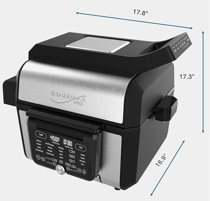 Foodgenie Gourmax Pro One Cooking Device - All-in-One Oven, Smokeless Grill, Air Fryer, Griddle, Cooker & More – 16 Preset Functions, Smart Temperature Control, Dual Surface, Dishwasher Safe, 1500W
