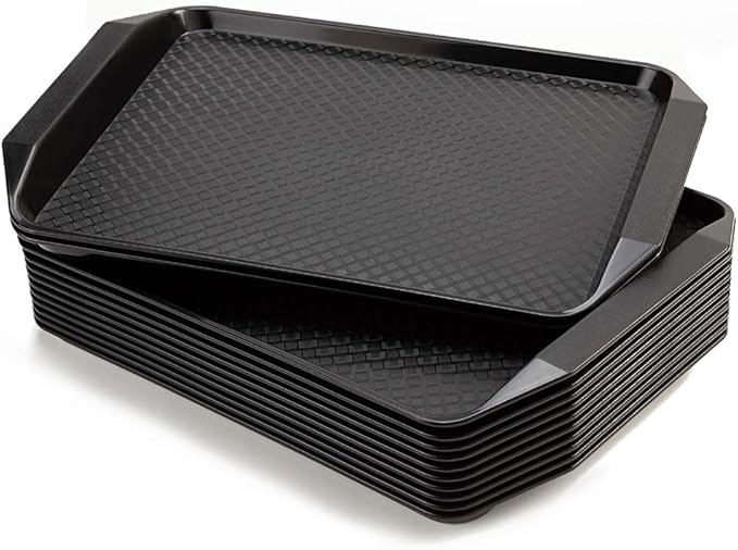 Plastic Fast Food Serving Tray,16.95 by 11.82-Inch,Set of 12 (Black)