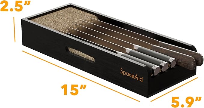 SpaceAid Knife Drawer Organizer Bamboo Insert Dock, Kitchen Steak Knives Holder Organizers Block for Drawer in Storage Organization (Small, Black)