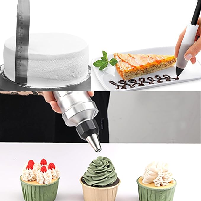 34 Piece Stainless Steel Dessert Decorating Syringe Set, 54 Piping Tips for Cake, Cupcakes, Pastries, Professional Baking Decor Tools