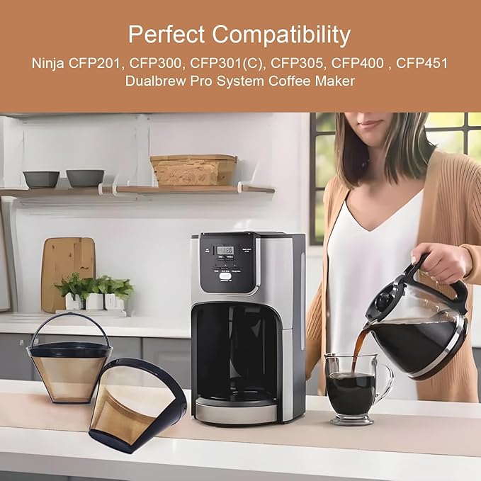 2Pcs Reusable Coffee Filter Basket, No.4 Cone Coffee Maker Filters, for Ninja and Cuisinart Coffee Maker Machines Brewers Filter Replacement