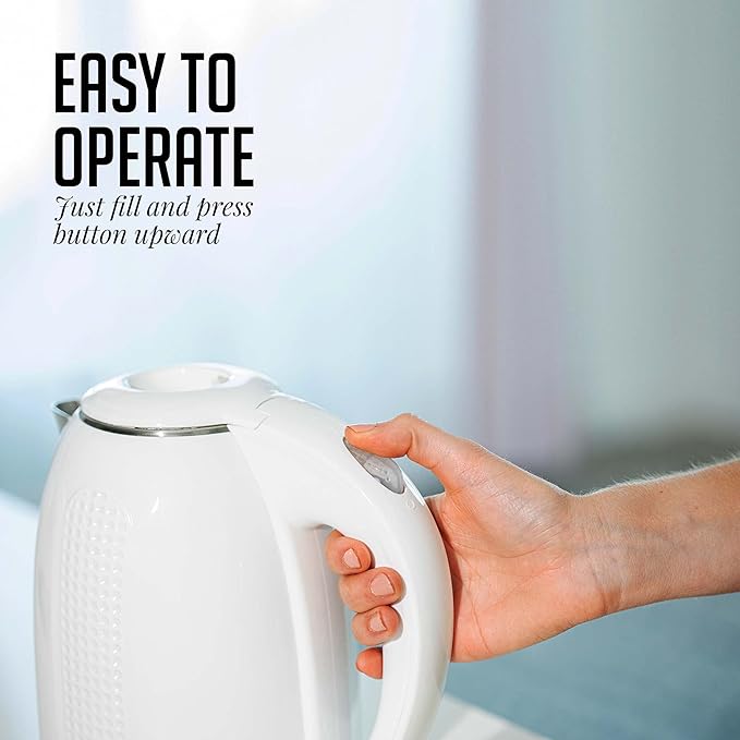 OVENTE Electric Kettle, 1.7L Double Wall Stainless Steel Insulated Water Boiler & Heater for Coffee or Tea, 1100W Fast Boiling with Auto Shut-Off, Boil-Dry Protection & Secure Locking Lid, White KD64W