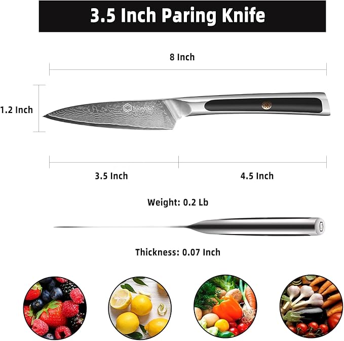Sunnecko Paring Knife 3.5 Inch, Fruit Knife with 67-layers Damascus Steel VG-10 Blade Small Knife, Peeling Knife with Inlaid Handle Small Kitchen Knife Perfect for Cutting Fruit Vegetables Petty Knife