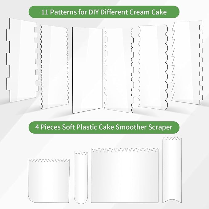 10 PCS Cake Scraper Smoother Set, Acrylic Cake Smoother For Icing 6PCS with 11 Patterns Edge and 4 Soft Plastic Cake Frosting Smoother Scraper, Icing Smoother For Cream Cake Decorating